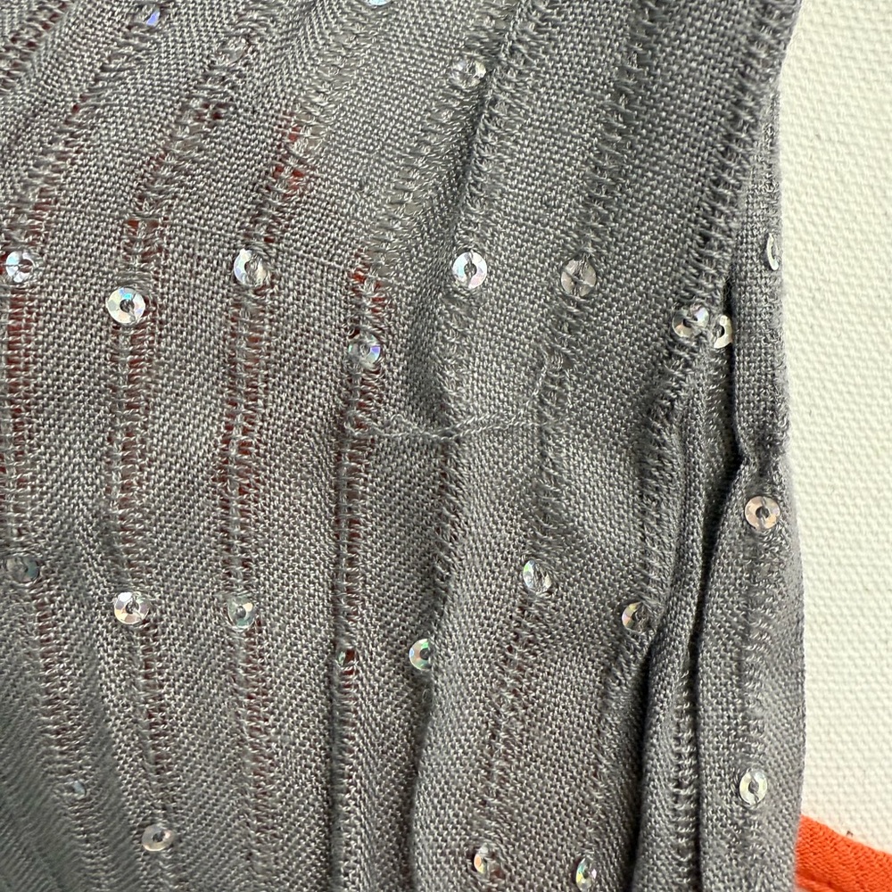 Vivante by VSA Viscose Silver Sparkle Sequin Studded Gray Fringed Scarf Y2K - Picture 6 of 7